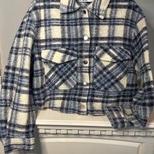 Zara Blue and Cream Plaid Jacket